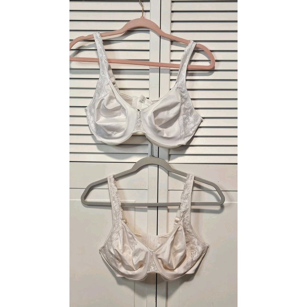 LOT 2 Vintage BALI Lace Underwire Bra 42D Pink White Lace Semi Sheer‎